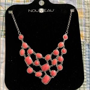 NWT Women’s Droopy Fashion Necklace - Silver and Coral